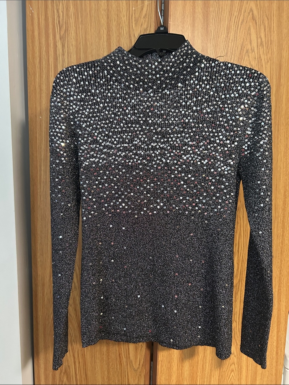 Metallic Black Sequin Mock Neck Sweater
